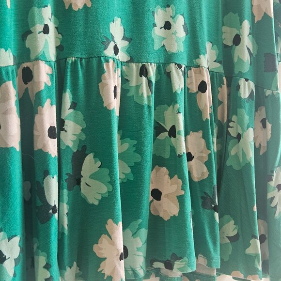 Elle Women's Top Size XL Green Floral Peplum Short Sleeve Bow Accent Office - Picture 5 of 11